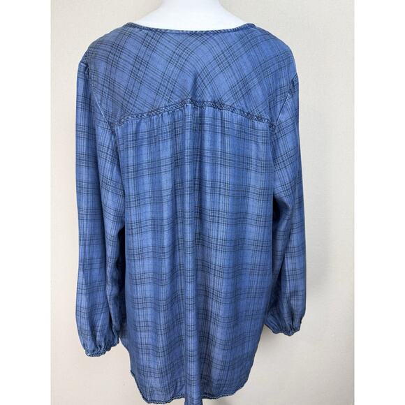 Style & Co. Pintucked Popover Tunic Shirt Women Size 2X Blue Plaid Peasant - Picture 7 of 13